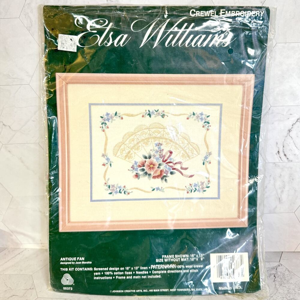 Elsa Williams Crewel Embroidery NOS Kit Antique Fan Joan Marchie SEALED